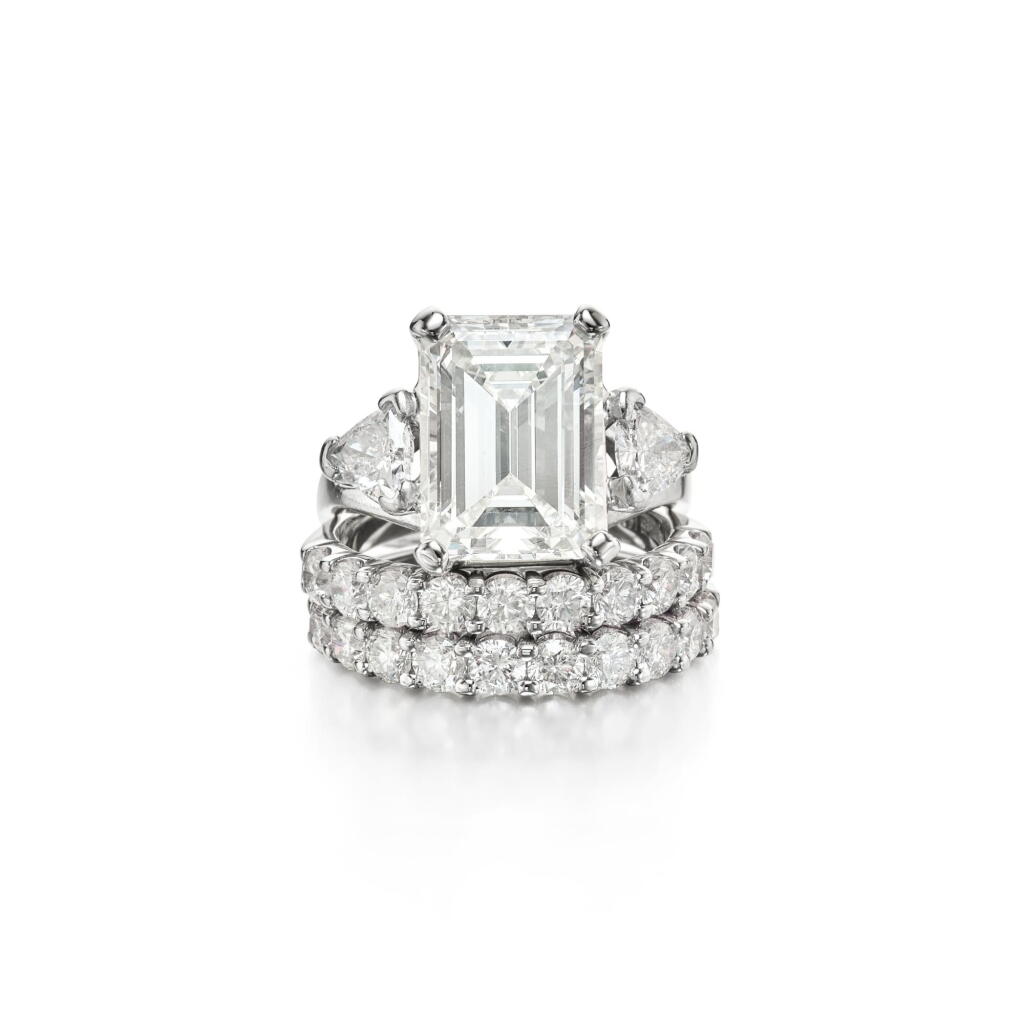 View full screen - View 1 of Lot 121. Diamond Ring and Two Diamond Bands.