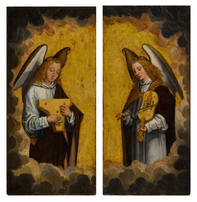 View full screen - View 1 of Lot 9. An angel with a psaltery; An angel with a fiddle.
