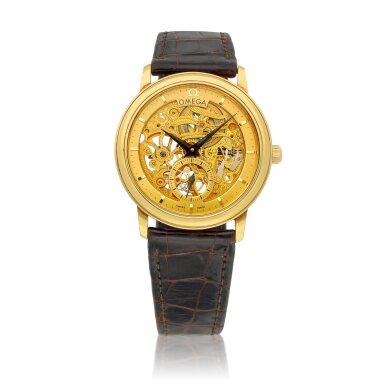 View full screen - View 1 of Lot 8899. A limited edition yellow gold skeletonised wristwatch, Circa 1990 | 歐米茄 | 限量版黃金鏤空腕錶,約1990年製.