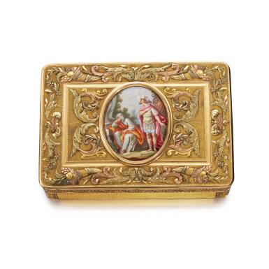 View full screen - View 1 of Lot 213. A Three-Colored Gold and Enamel Snuff Box, Aléxandre Magnin, Geneva, Circa 1820.