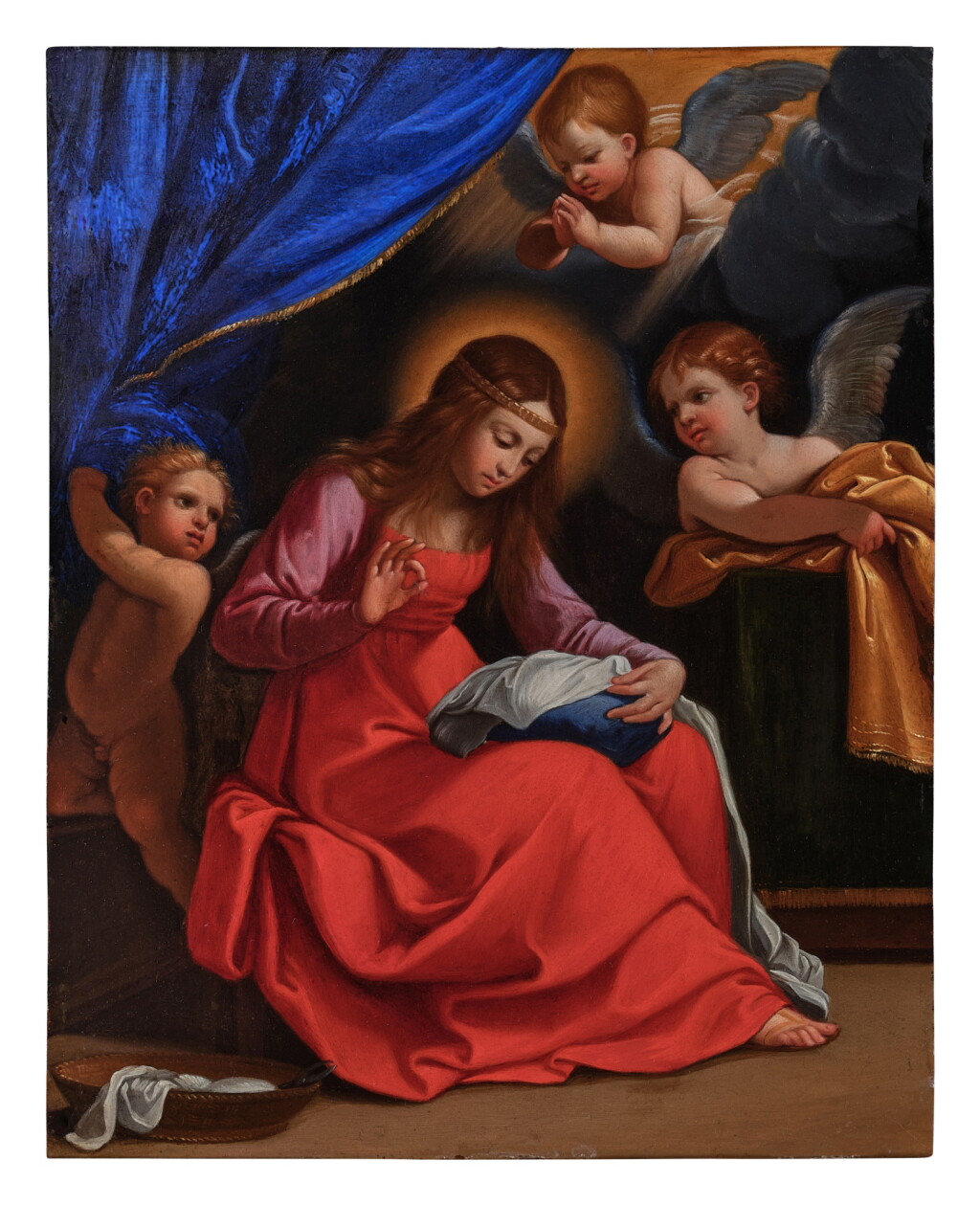 View full screen - View 1 of Lot 502. Madonna sewing surrounded by angels.