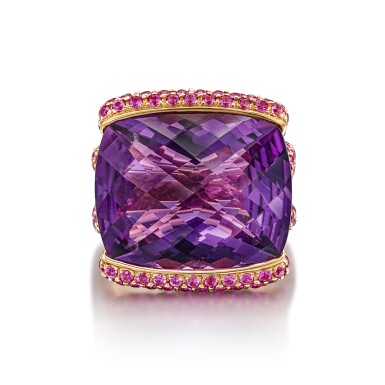View full screen - View 1 of Lot 1778. AMETHYST AND PINK SAPPHIRE RING | ADLER | 紫水晶 配 粉紅色剛玉 戒指.