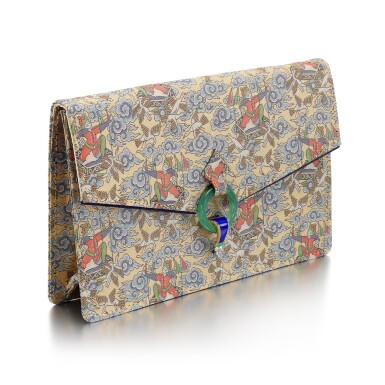 View full screen - View 1 of Lot 344. Silk, lapis lazuli, jadeite and diamond clutch bag.
