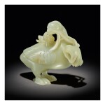 A CELADON JADE GOOSE-FORM WATERPOT AND COVER, QING DYNASTY, 18TH CENTURY