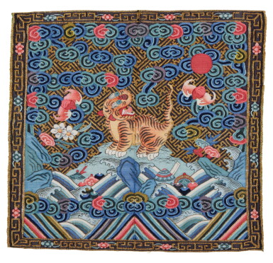 View full screen - View 1 of Lot 641. A silk kesi 'tiger' fourth military rank badge, Qing dynasty, 19th century | 清十九世紀 緙絲虎武四品補子.