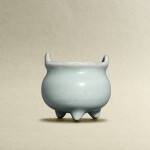 A Longquan pale celadon-glazed handled tripod incense burner, Southern Song - Yuan dynasty | 南宋至元 粉青釉沖耳三足琴爐