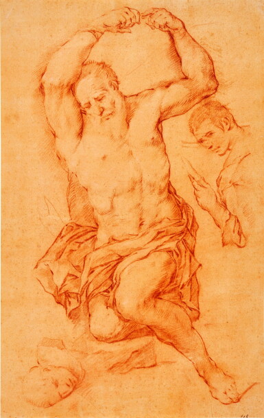 View full screen - View 1 of Lot 211. LUCA GIORDANO, CALLED FA PRESTO | RECTO: THE MARTYRDOM OF ST. BARTHOLEMEW VERSO: THREE STUDIES FOR A FEMALE SAINT, POSSIBLY THE MAGDALENE.