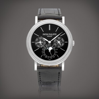 View full screen - View 1 of Lot 8702. Reference 5139 | A white gold perpetual calendar wristwatch with moon phases, leap year and 24 hours indication, Circa 2014 | 百達翡麗 | 型號5139 | 白金萬年曆腕錶,備月相、閏年及24小時顯示,約2014年製.