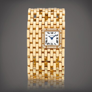 View full screen - View 1 of Lot 746. Panthère, Reference WJPN0022 | A pink gold and diamond-set bracelet watch, Circa 2019 | 卡地亞 | Panthère 型號WJPN0022 | 粉紅金鑲鑽石鏈帶腕錶,約2019年製.