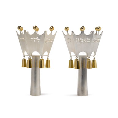 View full screen - View 1 of Lot 2. A Pair of Israeli Silver Torah Finials, Carmel Shabi, Jerusalem, 1985.