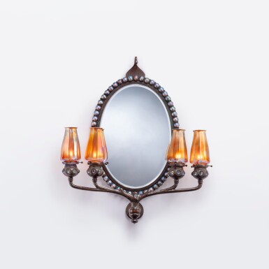 View full screen - View 1 of Lot 57. Rare Jeweled Wall Mirror with Four-Light Candelabrum.
