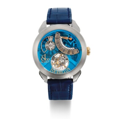 View full screen - View 1 of Lot 207. PALATIAL FLYING TOURBILLON, REFERENCE 150.510.2 LIMITED EDITION TITANIUM TOURBILLON WRISTWATCH WITH JUMP HOUR RETROGRADE MINUTES AND POWER RESERVE NUMBER 09/36 CIRCA 2015.