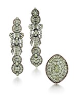 PAIR OF CHRYSOBERYL EARRINGS AND A RING