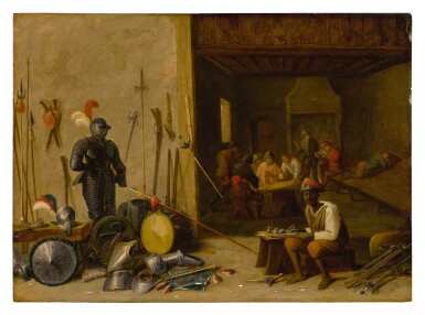 View full screen - View 1 of Lot 514. FOLLOWER OF DAVID TENIERS THE YOUNGER | A GUARDROOM INTERIOR.