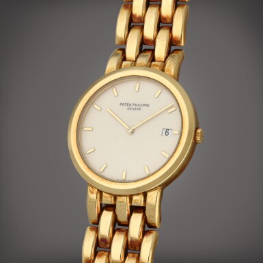 View full screen - View 1 of Lot 66. Reference 3937/3 | A yellow gold wristwatch with date and bracelet | Circa 1986.