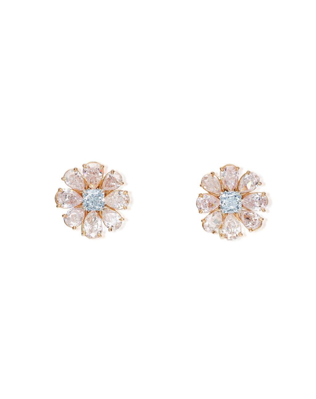 View full screen - View 1 of Lot 1634. PAIR OF LIGHT BLUE DIAMOND AND COLOURED DIAMOND EARRINGS | 淡藍色鑽石 配 彩色鑽石 耳環一對 (淡藍色鑽石及彩色鑽石共重1.55及8.41卡拉 ).