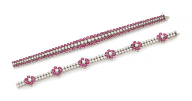 View full screen - View 1 of Lot 50. TWO RUBY AND DIAMOND BRACELETS (DUE BRACCIALI IN RUBINI E DIAMANTI) .