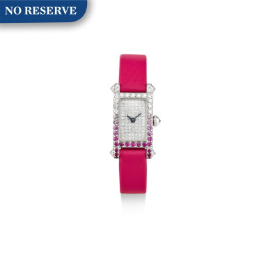 View full screen - View 1 of Lot 204. CHARLES OUDIN | A WHITE GOLD, DIAMOND AND PINK SAPPHIRE-SET WRISTWATCH, CIRCA 2015.