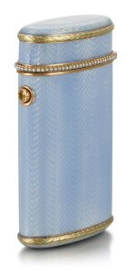 A Fabergé two-colour gold-mounted silver and enamel étui-form cigarette case, workmaster Feodor Afanasiev, St Petersburg, 1904-1908