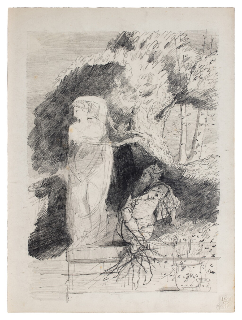 View full screen - View 1 of Lot 242. Le Faune et la statue (recto); Femme assise sous un arbre (verso).