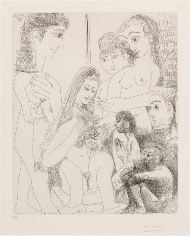 View full screen - View 1 of Lot 36. Vieil homme songeant à la peinture ancienne (B. 1492; Ba. 1508).