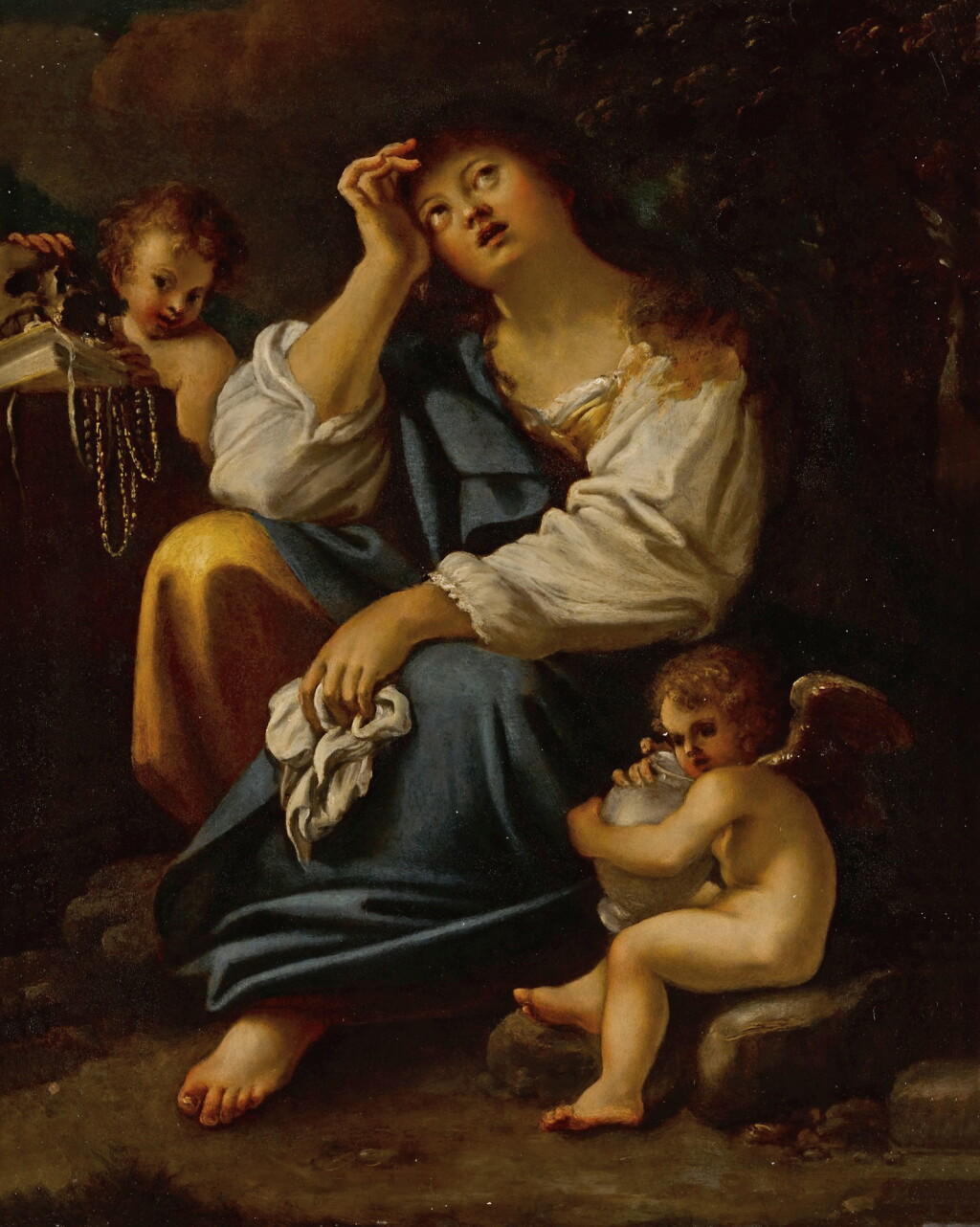 View full screen - View 1 of Lot 124. The Penitent Magdalene in meditation with two angels.