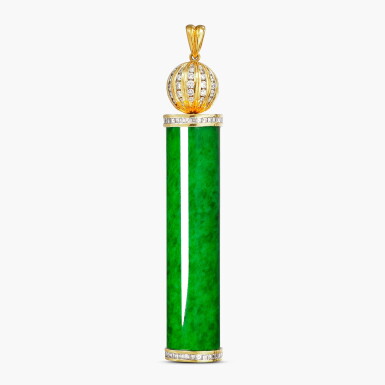 View full screen - View 1 of Lot 1356. Jadeite and Diamond Pendent Necklace | 天然「緬甸」翡翠 配 鑽石 掛墜項鏈.