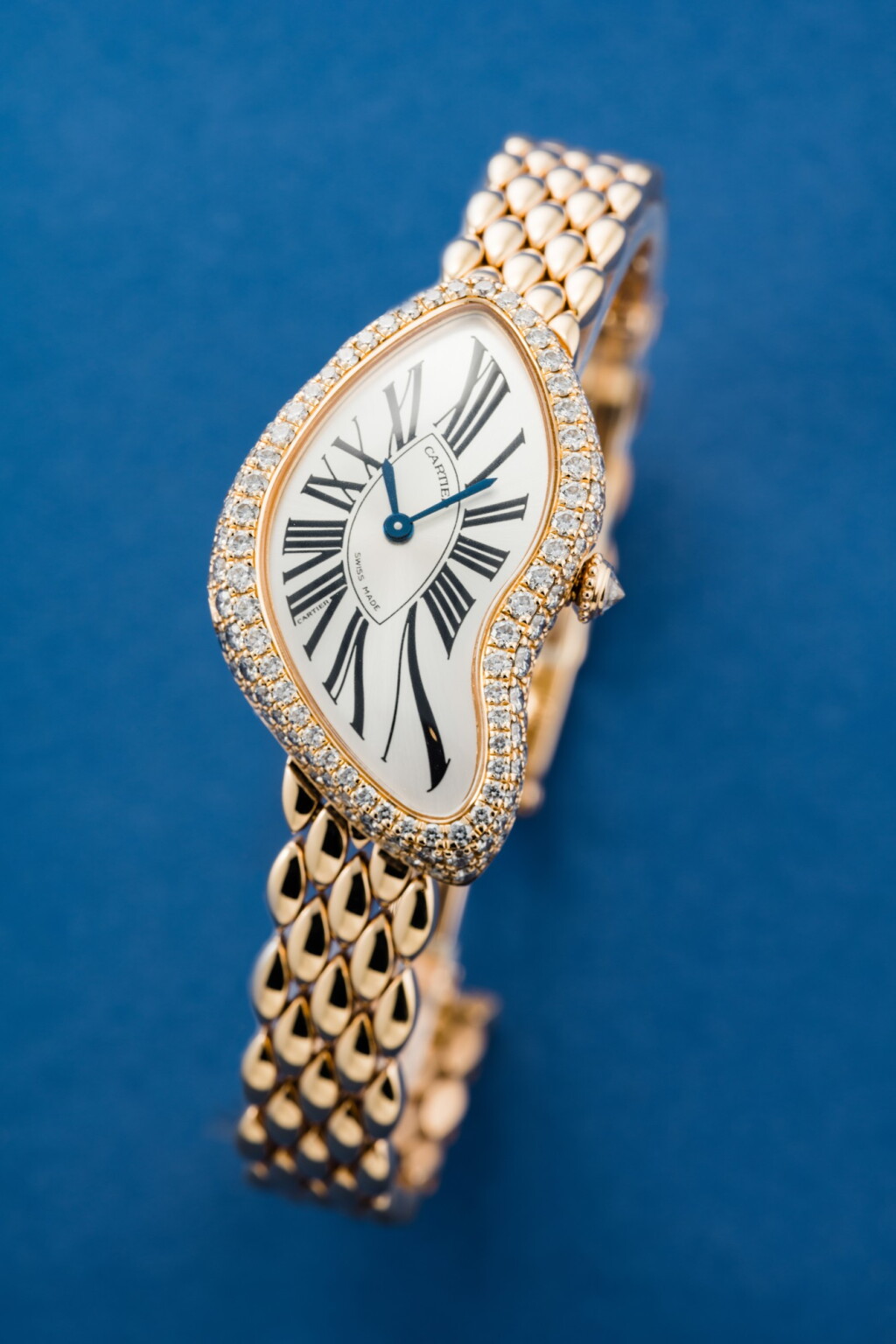 View full screen - View 1 of Lot 42. Reference 3618 Crash | A limited edition pink gold and diamond-set asymmetrical bracelet watch, Circa 2014 | 卡地亞 3618 型號 Crash | 限量版粉紅金鑲鑽石不對稱鍊帶腕錶,約2014年製.