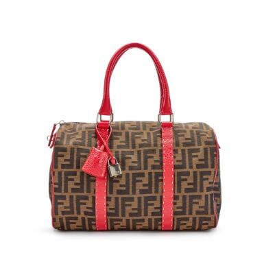 View full screen - View 1 of Lot 98. Brown Zucca Canvas and Red Leather Selleria Boston Bag.