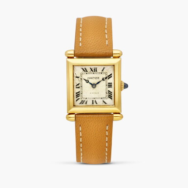 View full screen - View 1 of Lot 2495. Obus | A square yellow gold wristwatch with bullet-form lugs and gold deployant buckle, Circa 1925.