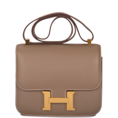 View full screen - View 1 of Lot 91. Hermès Etoupe Constance 24cm of Epsom Leather with Gold Hardware.