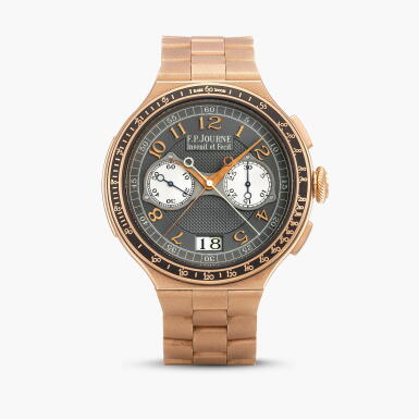 View full screen - View 1 of Lot 2574. LineSport Rattrapante | A pink gold split seconds single button chronograph bracelet watch with date, Circa 2024.