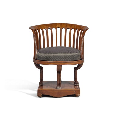 View full screen - View 1 of Lot 680. A Continental Carved Mahogany Desk Chair, Early 19th Century.