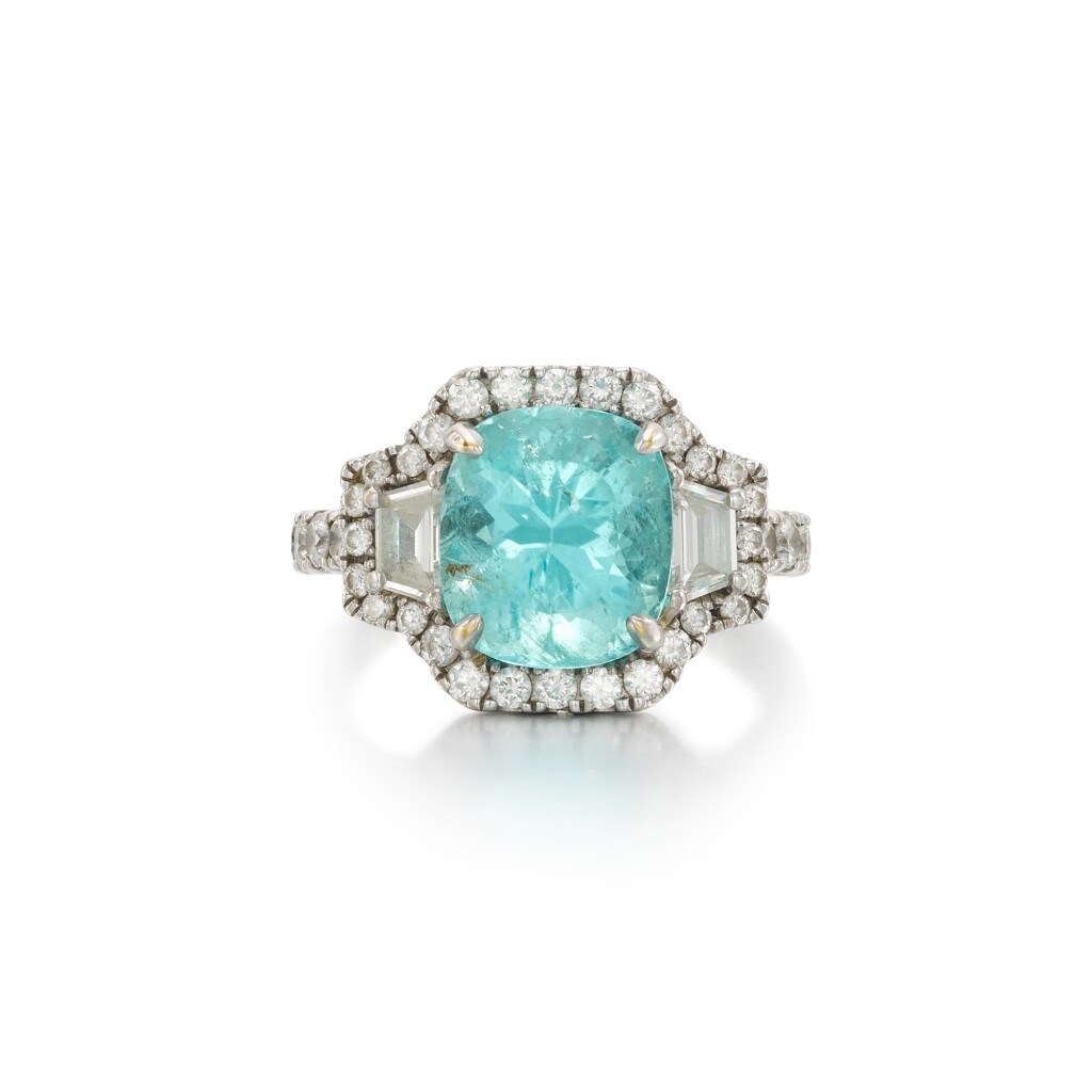 View full screen - View 1 of Lot 113. Pariba Tourmaline and Diamond Ring.