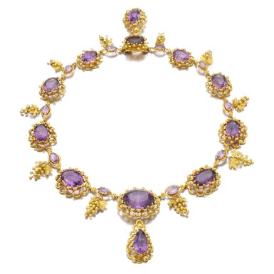 View full screen - View 1 of Lot 50. AMETHYST AND GOLD NECKLACE, CIRCA 1830.