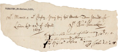 View full screen - View 1 of Lot 196. Financial History | Earliest known cheque, drawn of Clayton and Morris, 1659.