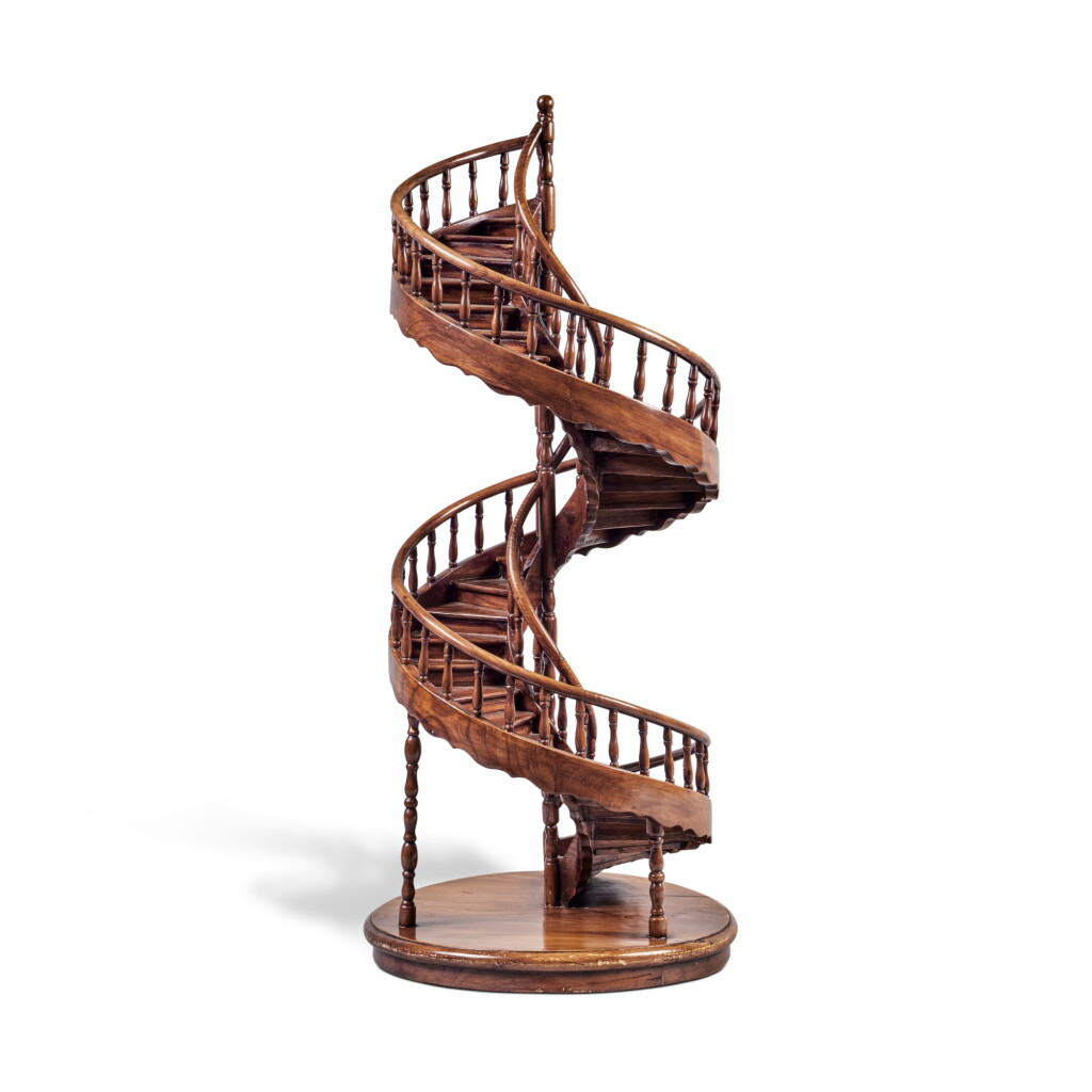 View full screen - View 1 of Lot 247. A Late Victorian Carved Walnut Spiral Architectural Model of a Staircase, Late 19th Century.