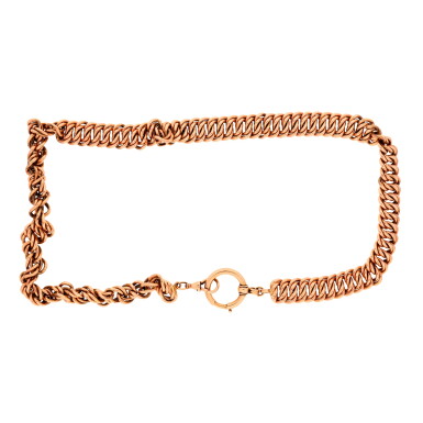View full screen - View 1 of Lot 254. A pink gold broad rope-twist watch chain late 19th century.