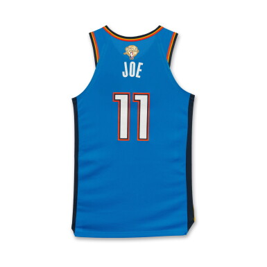 View full screen - View 1 of Lot 26. Isaiah Joe Oklahoma City Thunder 2025 Western Conference Finals Game Worn and 2025 NBA Finals Game Issued Icon Edition Jersey | ‘Championship Run’ | Matched to Game 3 Locker Room Image | Matched to the Western Conference Finals and Semifinals | 4 Games.
