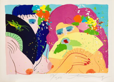 View full screen - View 1 of Lot 2048. Walasse Ting 丁雄泉 | Two Ladies with Fans 執扇雙美.