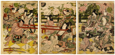 View full screen - View 1 of Lot 3. Katsukawa Shuntei (1770-1824) | Neck-pulling Contest (Kubihiki) | Edo period, late 18th - early 19th century.