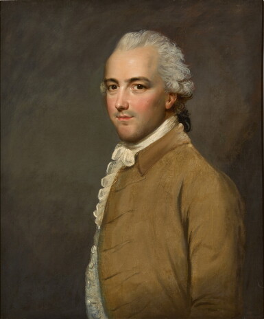 View full screen - View 1 of Lot 93. Portrait of a gentleman in a beige coat and white cravat.
