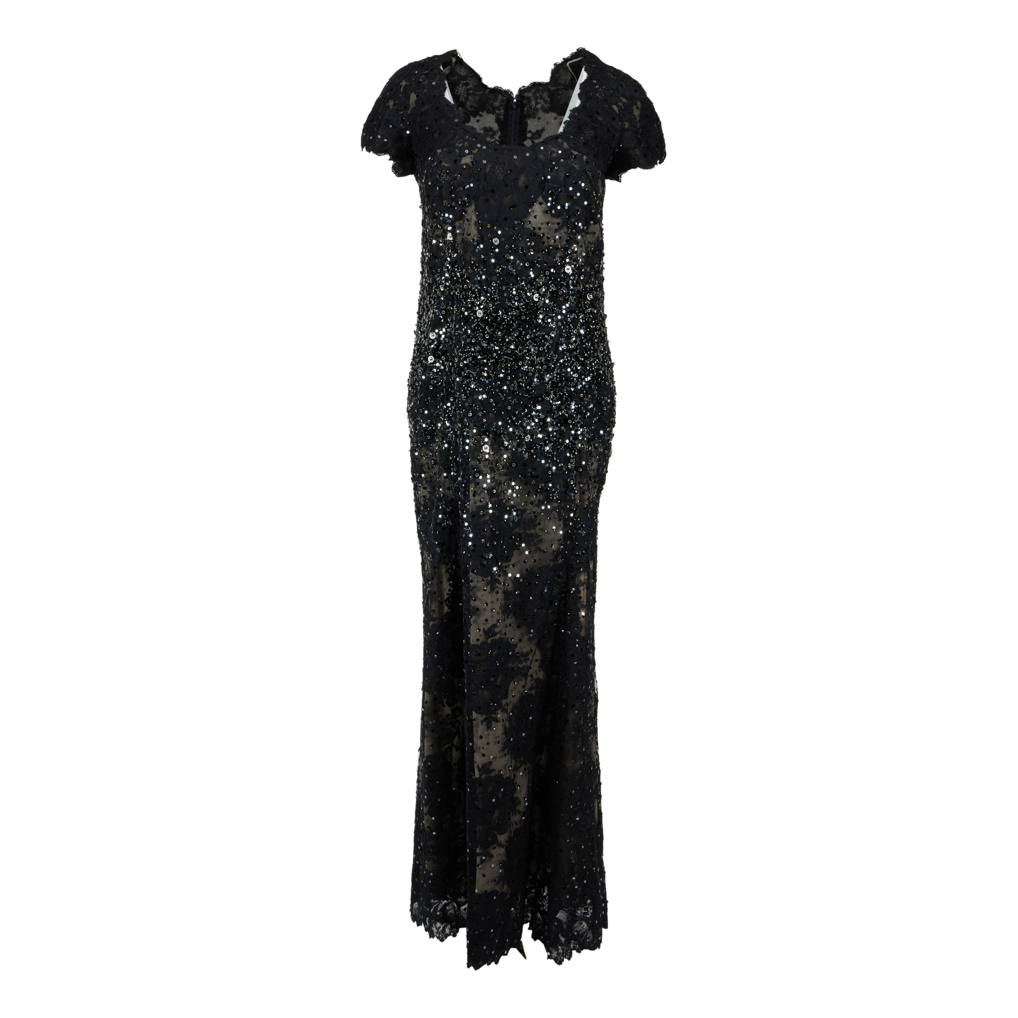 Valentino | Haute Couture Black Sequined Lace Evening Gown, 2000s | A Valentino | Haute Couture Black Sequined Lace Evening Gown, 2000s | A