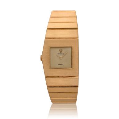 View full screen - View 1 of Lot 61. Reference 9768 Midas, A yellow gold asymmetrical bracelet watch, Circa 1970.