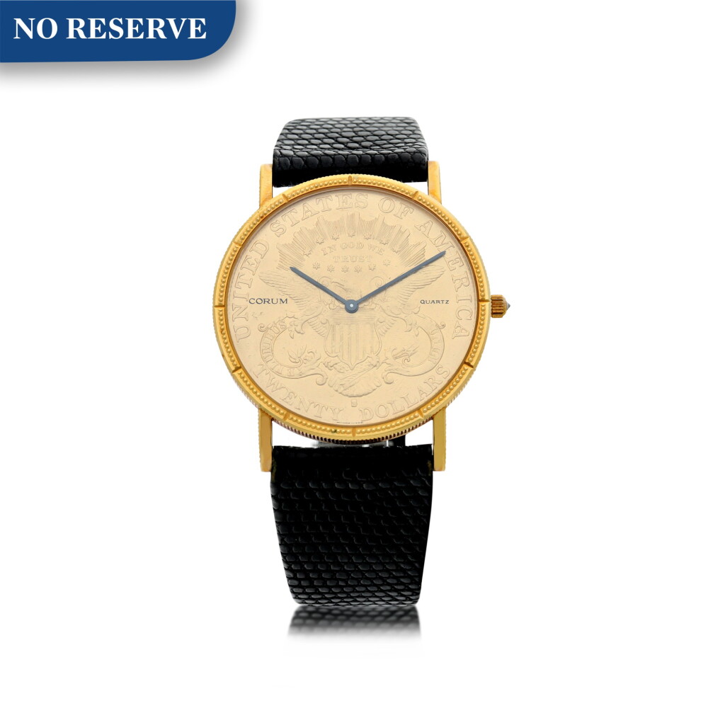 View full screen - View 1 of Lot 15. A YELLOW GOLD TWENTY DOLLAR COIN WRISTWATCH, CIRCA 1990.