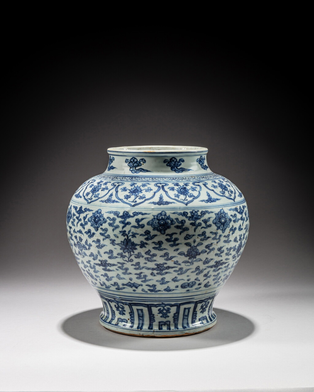 View full screen - View 1 of Lot 55. A blue and white 'lotus' jar, Ming dynasty, 16th century.
