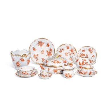 View full screen - View 1 of Lot 61. A HEREND 'QUEEN VICTORIA RUST' PATTERN COMPOSITE PART DINNER AND DESSERT SERVICE .