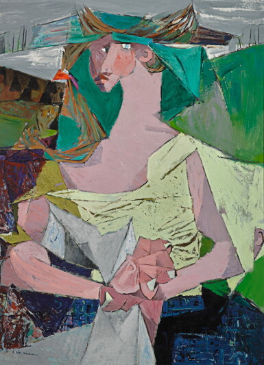 View full screen - View 1 of Lot 31. LOUIS LE BROCQUY, H.R.H.A. | TRAVELLING WOMAN WITH NEWSPAPER.