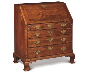 View full screen - View 1 of Lot 1692. FINE AND RARE CHIPPENDALE CARVED AND FIGURED WALNUT SLANT-FRONT DESK, LANCASTER, PENNSYLVANIA, CIRCA 1780.
