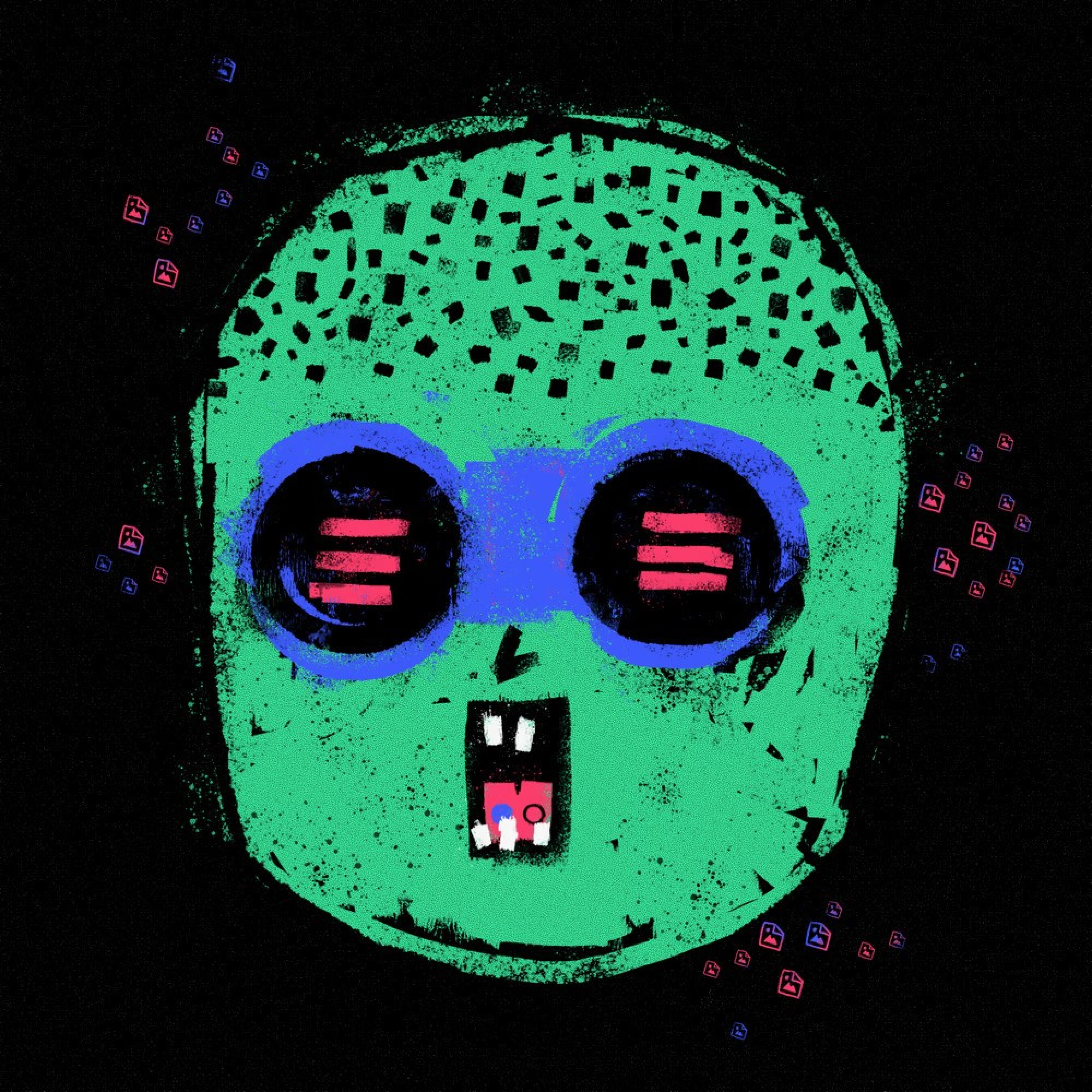 Grifter #372, a green head with blue goggles on black